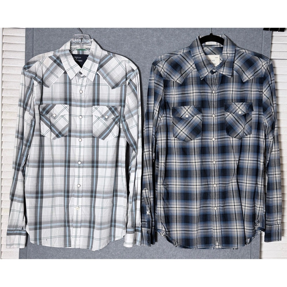 American Eagle Western Pearl Snap Shirt Bundle S Plaid Cowboy Americana Layering